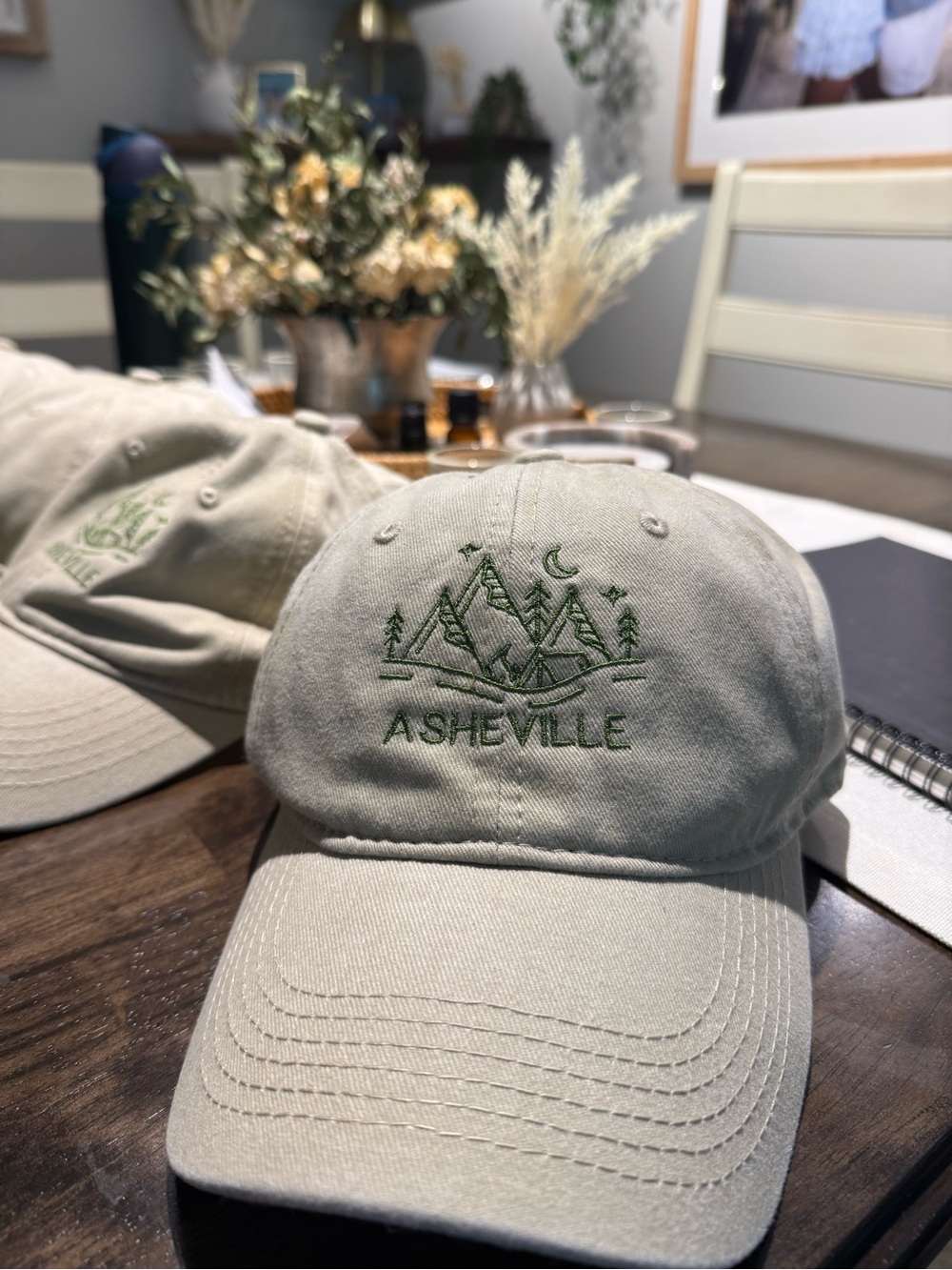 Asheville Embroidered Mountain Baseball Cap - Sage